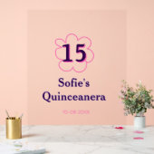 15e Quinceanera Happy Birthday Roze paarse datum Acryl Bord (Huwelijk)