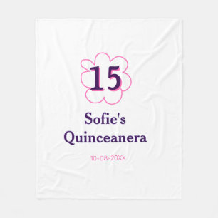 15e Quinceanera Happy Birthday Roze paarse datum Fleece Deken