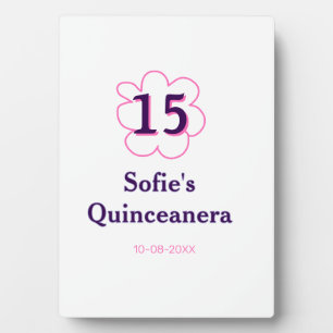 15e Quinceanera Happy Birthday Roze paarse datum Fotoplaat