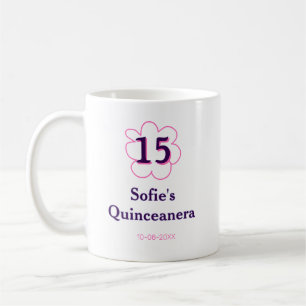 15e Quinceanera Happy Birthday Roze paarse datum Koffiemok