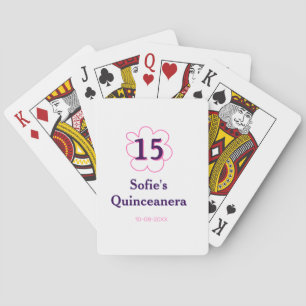 15e Quinceanera Happy Birthday Roze paarse datum Pokerkaarten