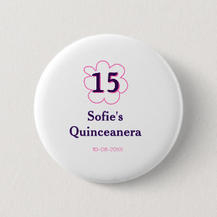 15e Quinceanera Happy Birthday Roze paarse datum Ronde Button 5,7 Cm