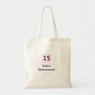 15e Quinceanera Happy Birthday Roze paarse datum Tote Bag