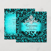 15e Quinceanera Leopard blauwgroen blauw Tiara Kaart (Voorkant / Achterkant)