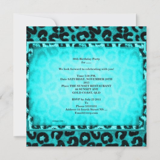 15e Quinceanera Leopard blauwgroen blauw Tiara Kaart (Achterkant)
