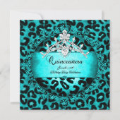 15e Quinceanera Leopard blauwgroen blauw Tiara Kaart (Voorkant)
