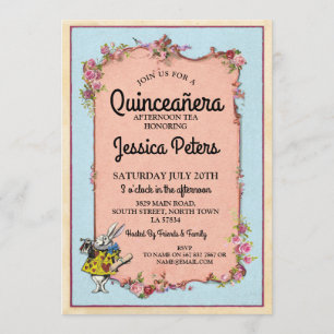 15e Quinceanera Party Wonderland Rabbit Invite Kaart