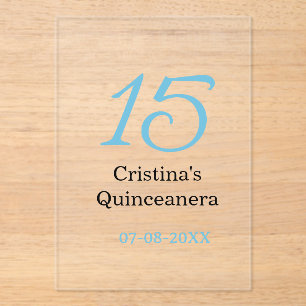 15e quinceanera verjaardag blauw zwart vet letter acryl uitnodigingen