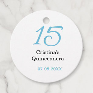 15e quinceanera verjaardag blauw zwart vet letter bedankjes labels