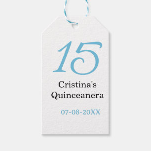 15e quinceanera verjaardag blauw zwart vet letter cadeaulabel