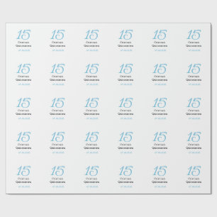 15e quinceanera verjaardag blauw zwart vet letter  cadeaupapier