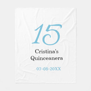 15e quinceanera verjaardag blauw zwart vet letter  fleece deken