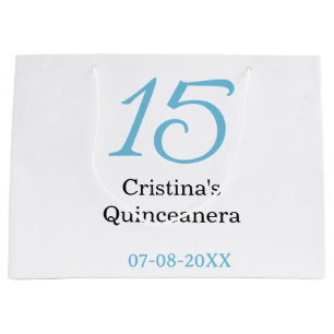 15e quinceanera verjaardag blauw zwart vet letter  groot cadeauzakje