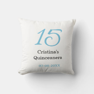 15e quinceanera verjaardag blauw zwart vet letter kussen