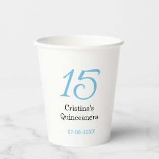 15e quinceanera verjaardag blauw zwart vet letter  papieren bekers