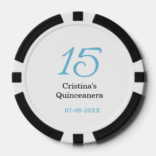 15e quinceanera verjaardag blauw zwart vet letter  poker chips