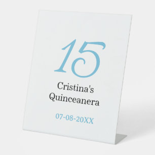 15e quinceanera verjaardag blauw zwart vet letter  reclamebord met voetstuk