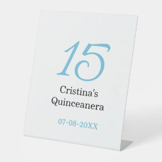 15e quinceanera verjaardag blauw zwart vet letter  reclamebord met voetstuk