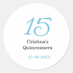 15e quinceanera verjaardag blauw zwart vet letter ronde sticker