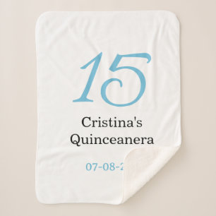 15e quinceanera verjaardag blauw zwart vet letter  sherpa deken