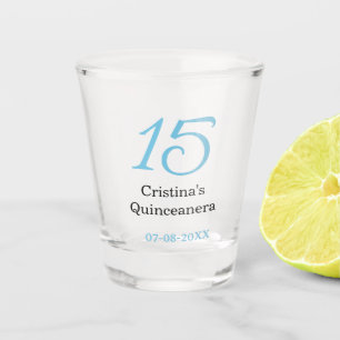 15e quinceanera verjaardag blauw zwart vet letter  shot glas
