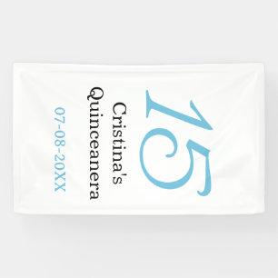 15e quinceanera verjaardag blauw zwart vet letter  spandoek
