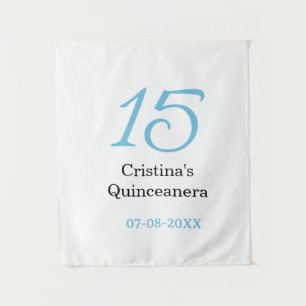 15e quinceanera verjaardag blauw zwart vet letter  wandkleed