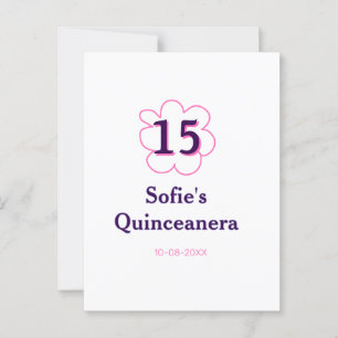 15e quinceanera verjaardag roze paars datum briefkaart