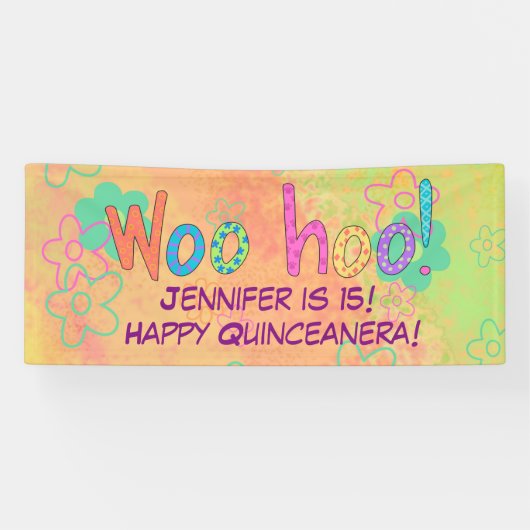 15e Quinceanera Verjaardagsnaam Gepersonaliseerde  Spandoek (Horizontaal)