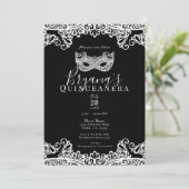15e Quinceañera, zwart-wit, Masquerade Kaart (Staand voorkant)
