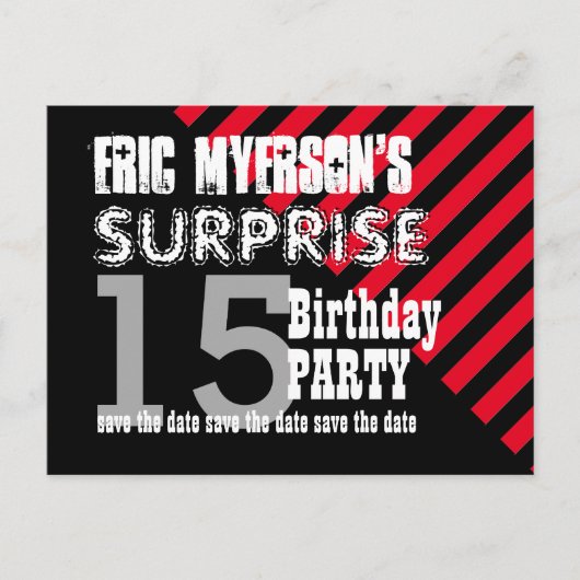 15e TEEN Surprise Verjaardag Save the Date A06 Aankondigingskaart (Voorkant)