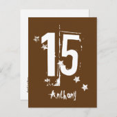 15e Tiener Verjaardag Save Datum Grunge Letters St Aankondigingskaart (Voorkant / Achterkant)