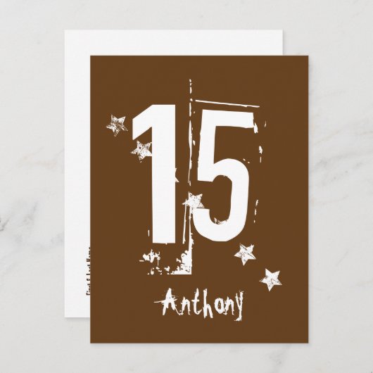 15e Tiener Verjaardag Save Datum Grunge Letters St Aankondigingskaart (Voorkant / Achterkant)