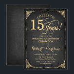 15e trouwdag - krijtbord Goud Kaart<br><div class="desc">Gouden 15e trouwdag uitnodiging.
Elegante retro vintage ontwerp met namaakgoud en zwart krijtbord patroon. Met script lettertype. Proost op 15 jaar! Kan worden gepersonaliseerd tot elk jaar van het huwelijk! Stuur me een bericht als je verdere aanpassing nodig hebt.</div>