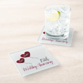 15e trouwdag rode hartballonnen glazen onderzetter (Schuin)