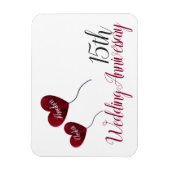 15e trouwdag rode hartballonnen magneet (Verticaal)