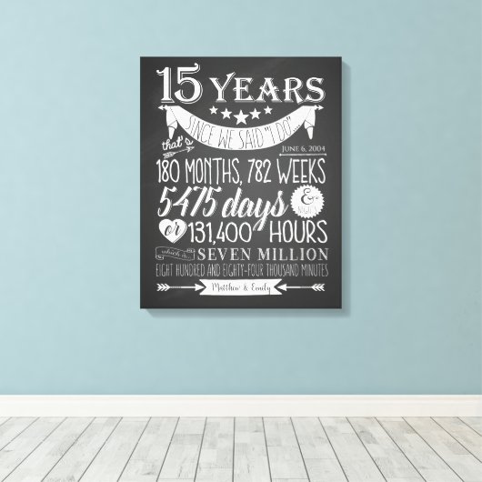 15e trouwdag, schoolbord, 15 jaar canvas afdruk (Insitu (Houten vloer))