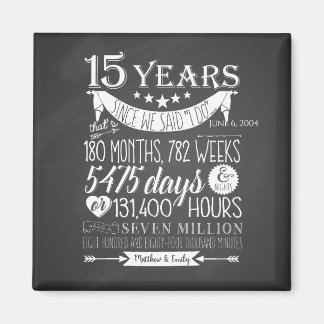 15e trouwdag, schoolbord, 15 jaar magneet