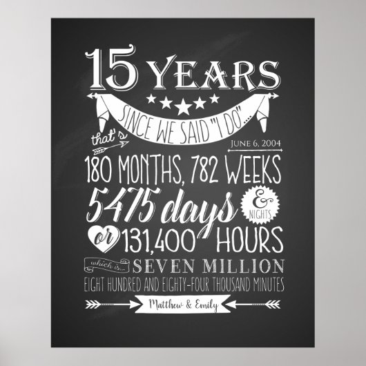 15e trouwdag, schoolbord, 15 jaar poster (Voorkant)