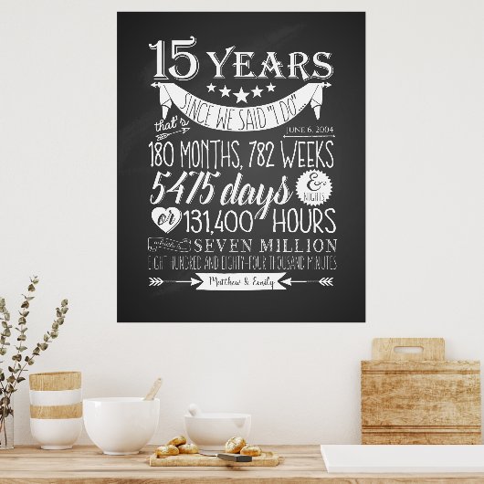15e trouwdag, schoolbord, 15 jaar poster (Keuken)