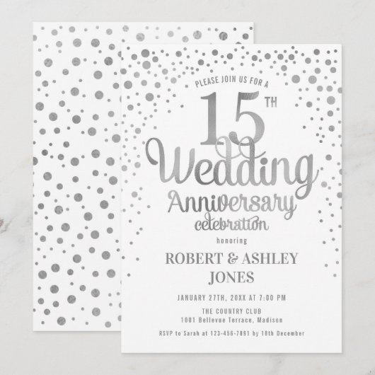 15e trouwdag - Zilver & Wit Kaart (Voorkant / Achterkant)