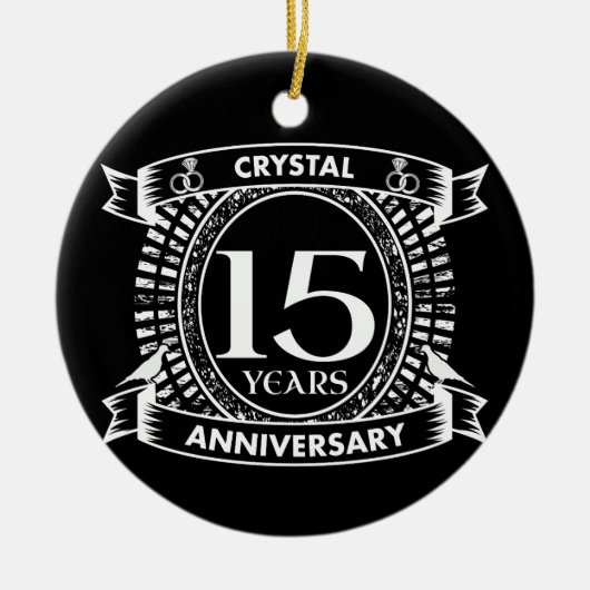 15e trouwdag zwart-wit keramisch ornament (Voorkant)
