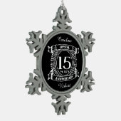 15e trouwdag zwart-wit tin sneeuwvlok ornament (Links)