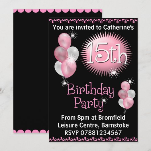 15e uitnodiging van de Birthday Party (Voorkant / Achterkant)