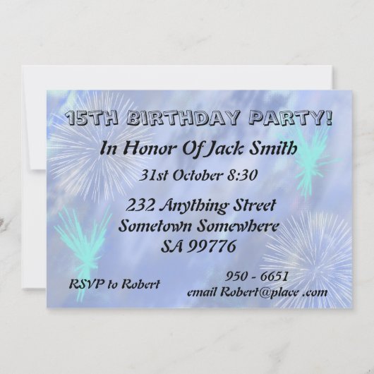 15e uitnodiging van de Birthday Party (Achterkant)