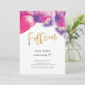 15e verjaardag Abstracte Waterverf uitnodiging roz (Staand voorkant)