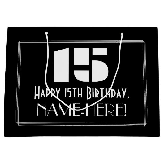 15e verjaardag ~ Art Deco geïnspireerde look "15"  Groot Cadeauzakje (Voorkant)