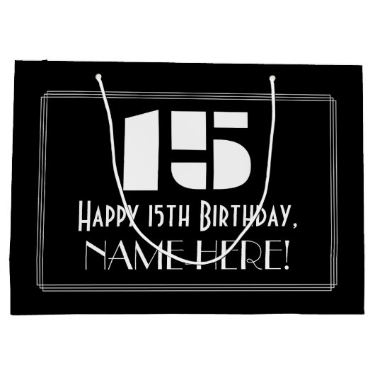 15e verjaardag ~ Art Deco geïnspireerde look "15"  Groot Cadeauzakje (Achterkant)