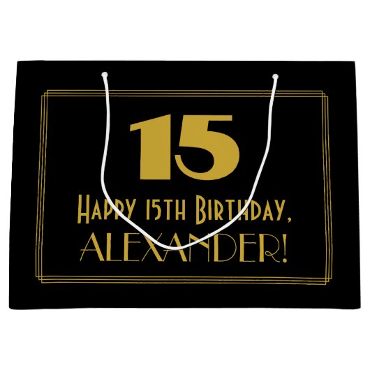 15e verjaardag — Art Deco geïnspireerde look "15" Groot Cadeauzakje (Voorkant)