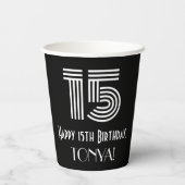 15e verjaardag — Art Deco Geïnspireerde look "15" Papieren Bekers (Achterkant)